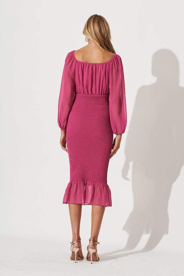 Bernadine Midi Dress In Hot Pink Chiffon - St Frock (Dev)