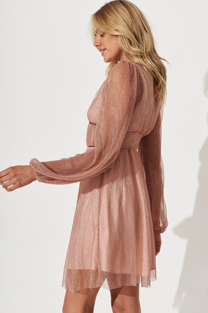 Precious Dress In Rose Gold Lurex Chiffon - side