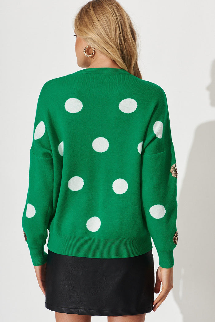 Almeria Knit In Green With Sequin Spot Wool Blend - St Frock (Dev)