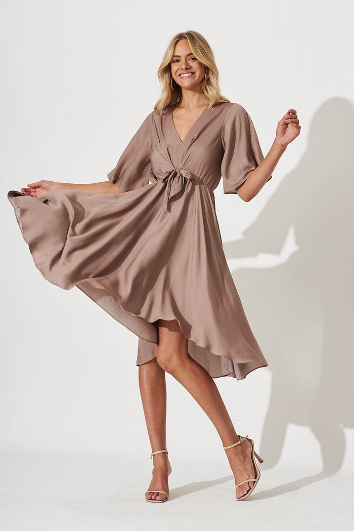 Helsinki Dress In Mink Satin - full length