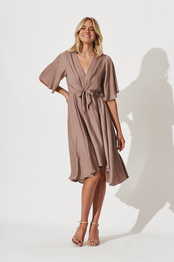 Helsinki Dress In Mink Satin - full length
