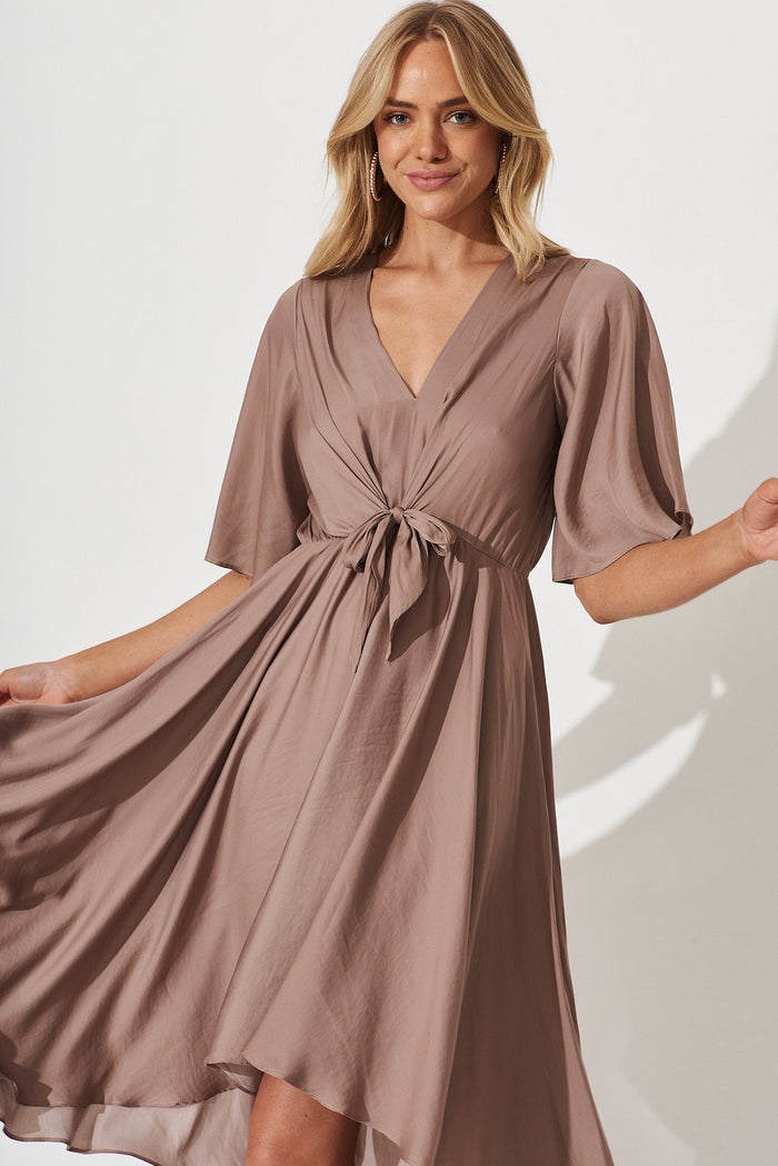 Helsinki Dress In Mink Satin - front