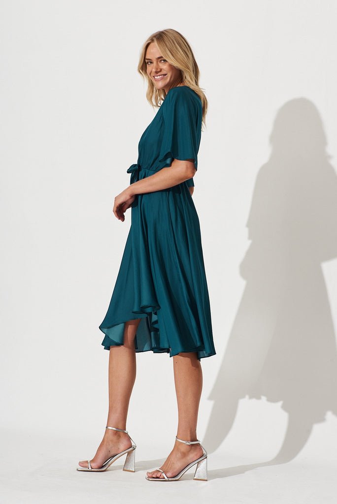 Helsinki Dress In Teal Satin - side