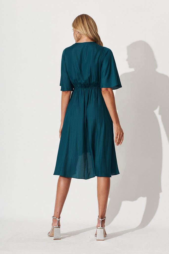 Helsinki Dress In Teal Satin - back