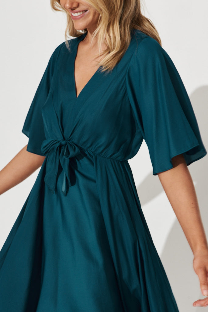 Helsinki Dress In Teal Satin - detail