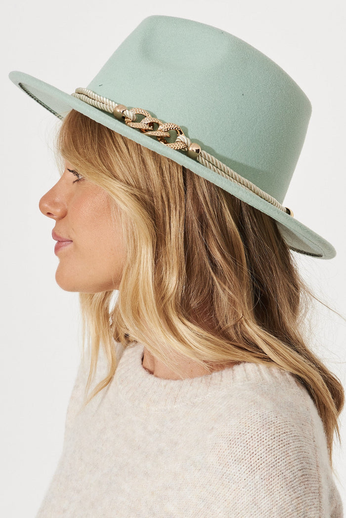 August + Delilah Montpellier Fedora In Mint With Gold Trim - St Frock (Dev)