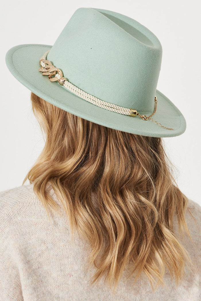 August + Delilah Montpellier Fedora In Mint With Gold Trim - St Frock (Dev)