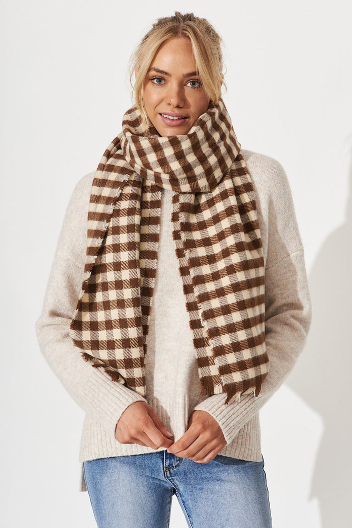 August + Delilah Aubrey Knit Scarf In Chocolate Gingham - St Frock (Dev)