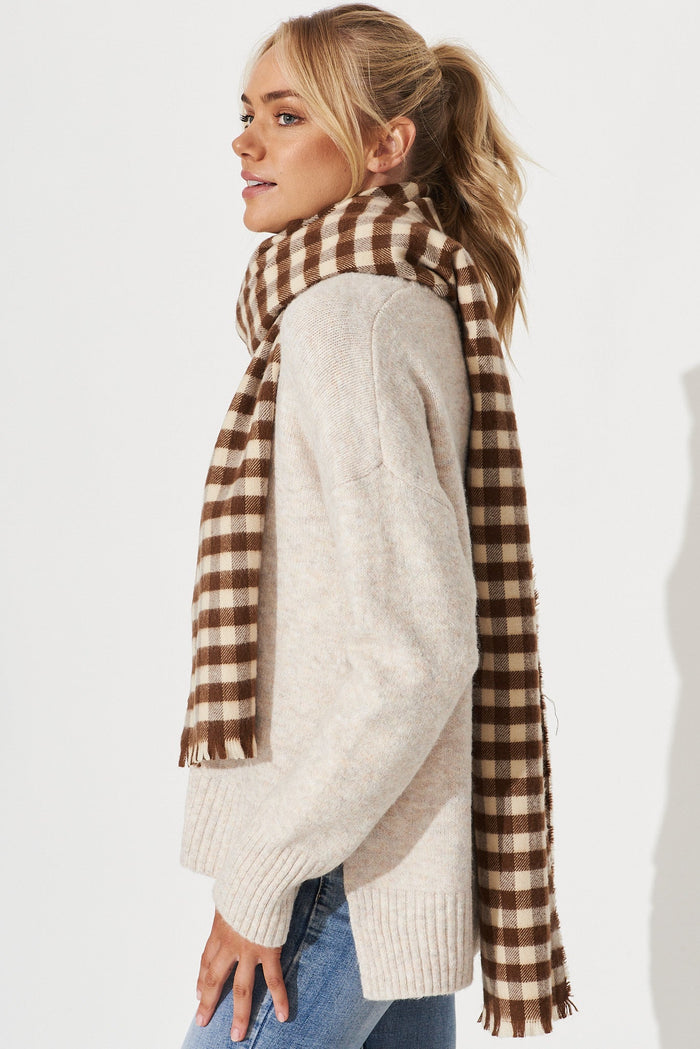 August + Delilah Aubrey Knit Scarf In Chocolate Gingham - St Frock (Dev)