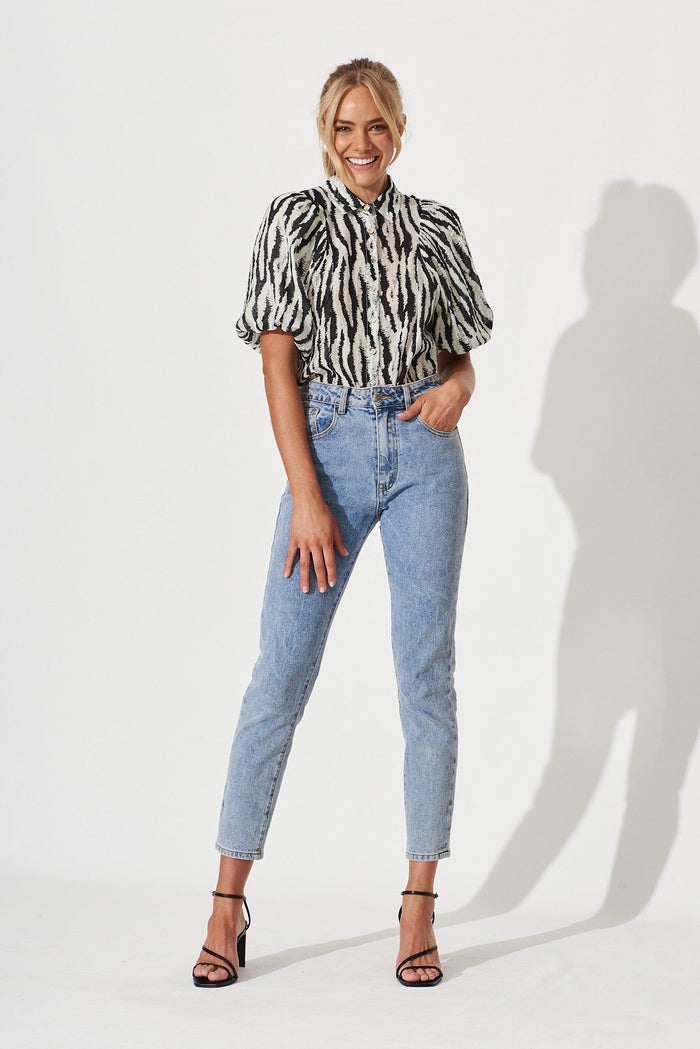 Bluebell Shirt In Black And White Leopard Print - full length