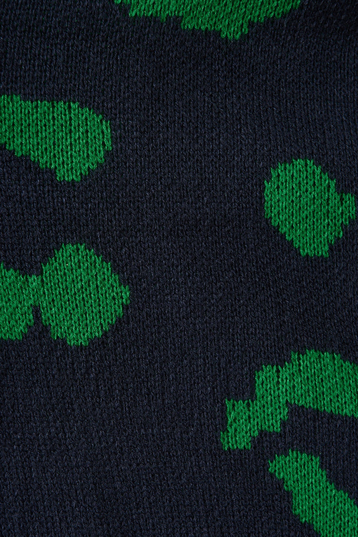 Nutmeg Knit Cardigan In Navy With Green Print - fabric