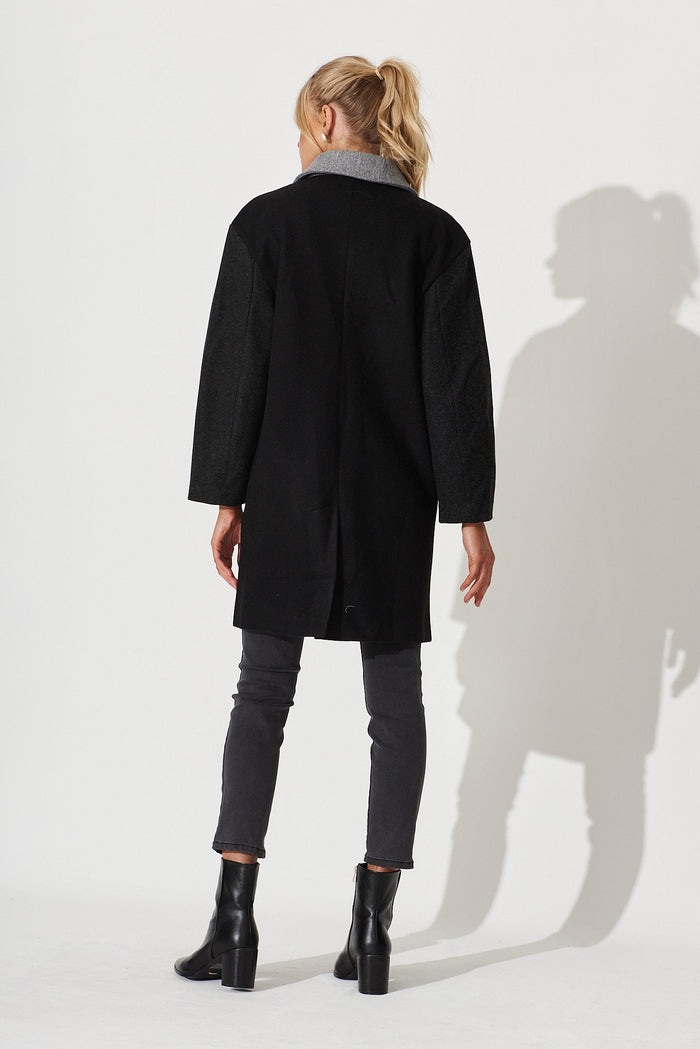 Moana Coat In Grey With Black Colourblock - back