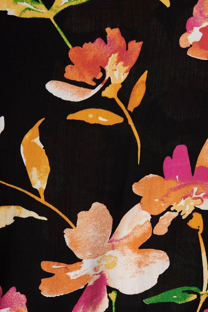 Ellia Pants In Black With Apricot Floral - fabric