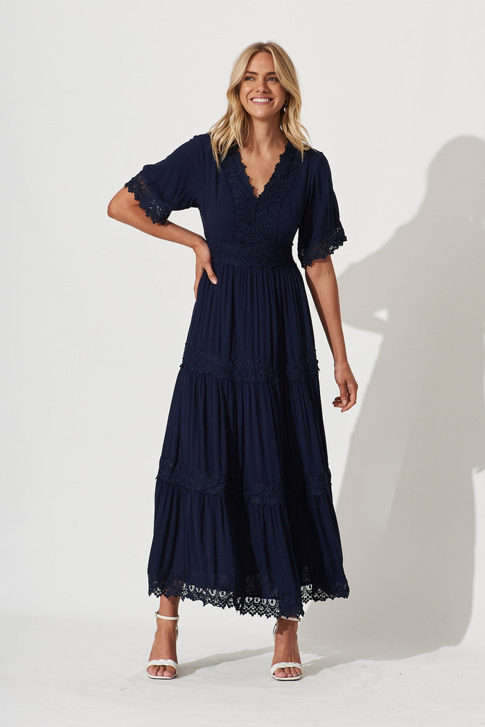 Mona Maxi Dress In Navy - full length