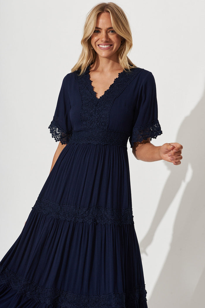 Mona Maxi Dress In Navy - front
