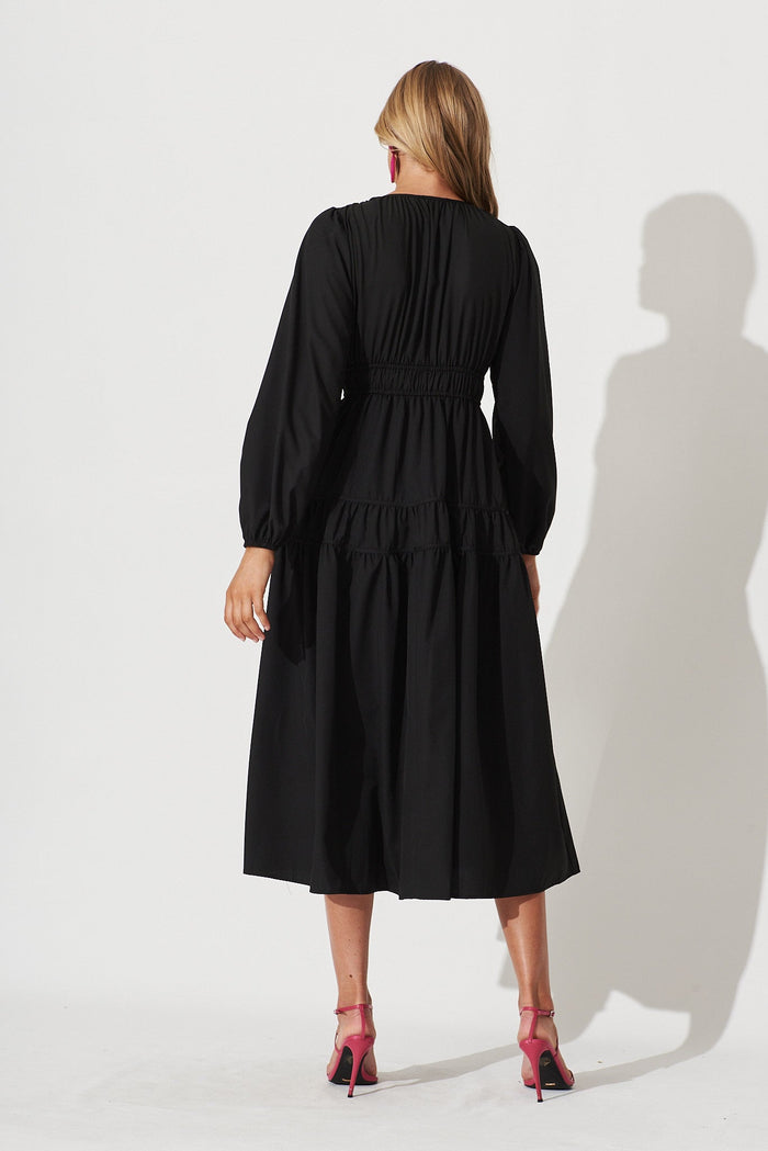 Blossom Midi Dress In Black - back