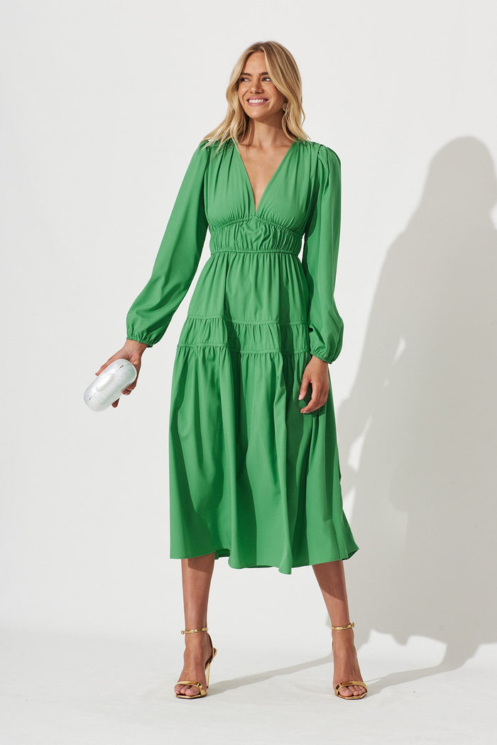 Blossom Midi Dress In Green - full length