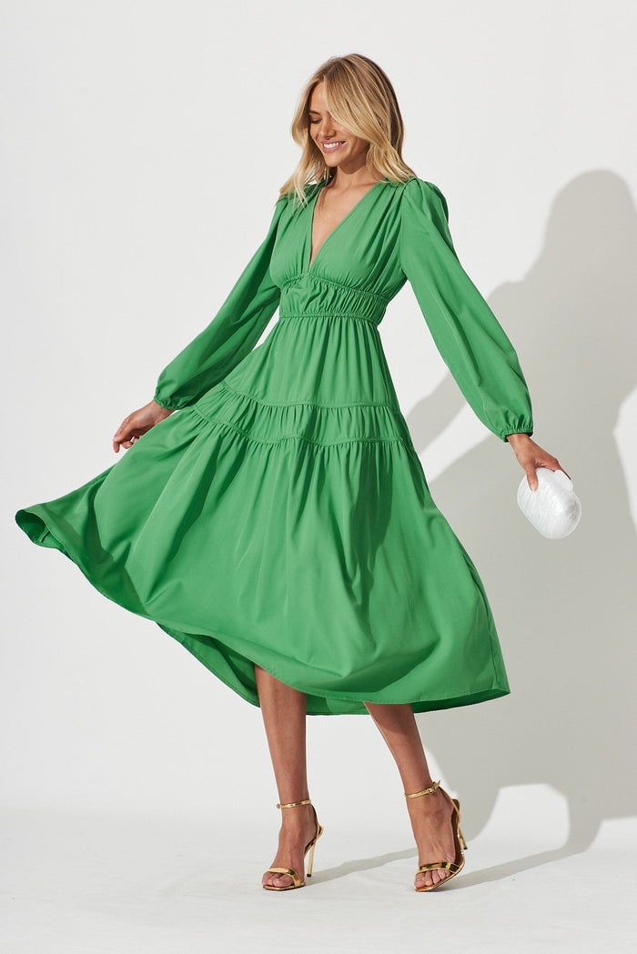 Blossom Midi Dress In Green - full length