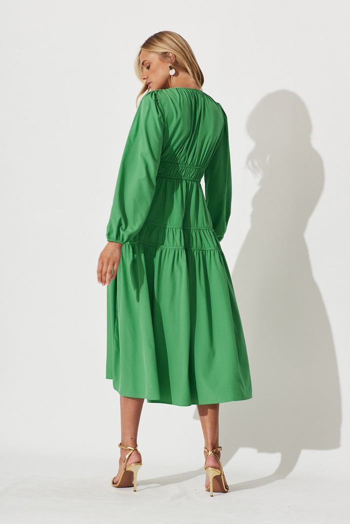 Blossom Midi Dress In Green - back