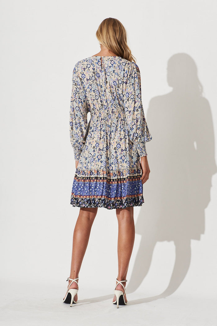Barcelona Dress In Blue With Blush Boho Print - St Frock (Dev)