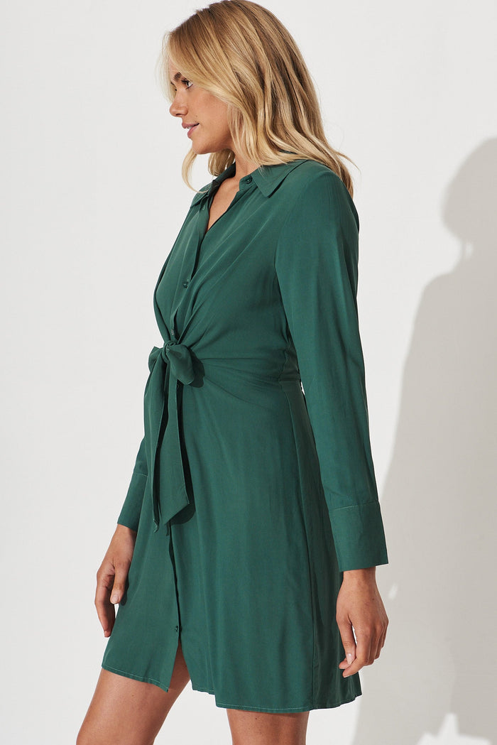 Begonia Shirt Dress In Teal Green - side