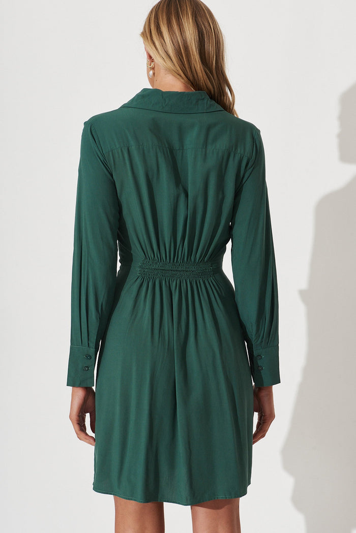 Begonia Shirt Dress In Teal Green - back