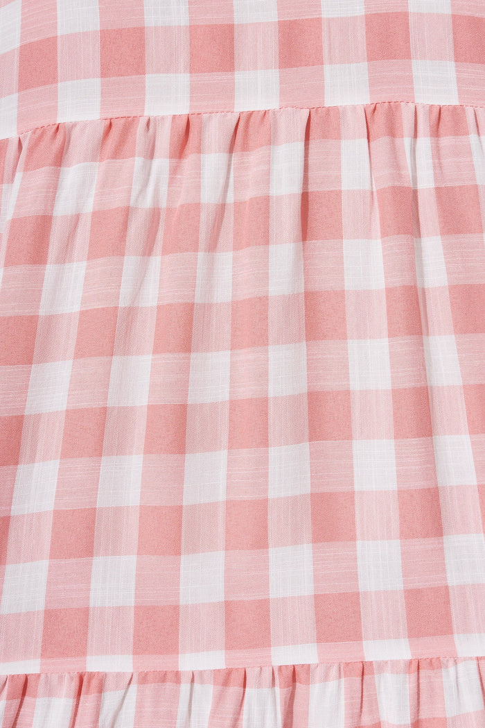 Bellagio Smock Dress In Pink Gingham Check Cotton Blend - fabric