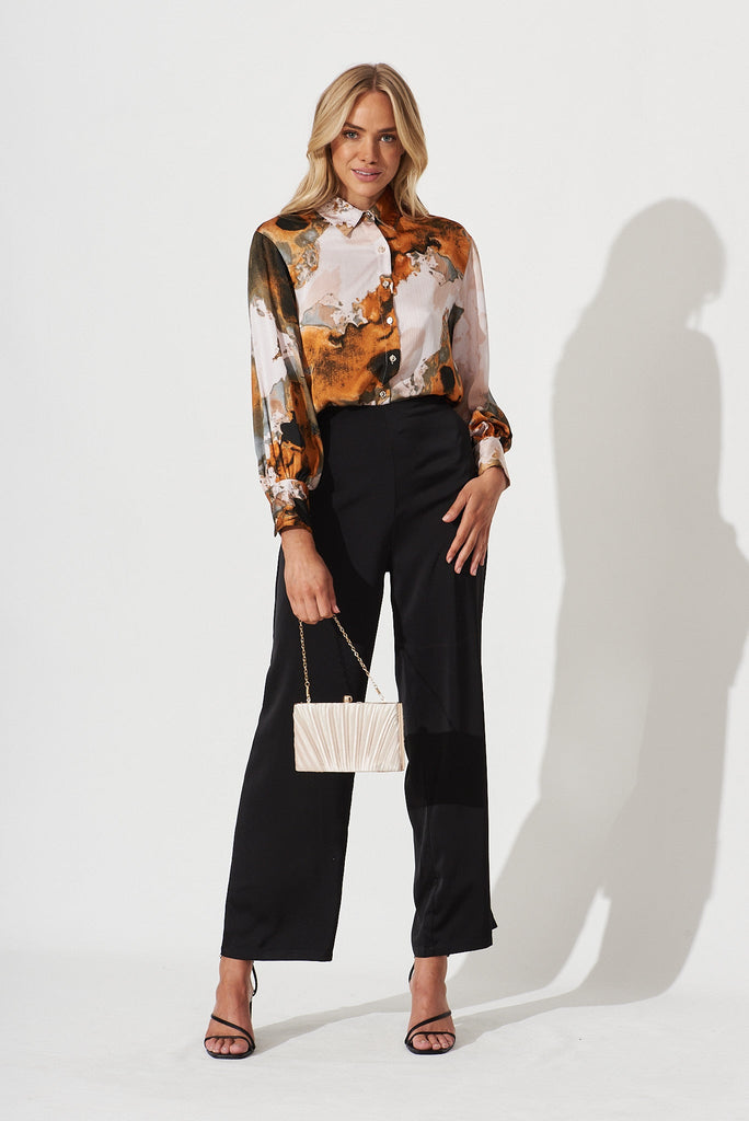 Hinami Shirt In Gray With Rust Print - full length