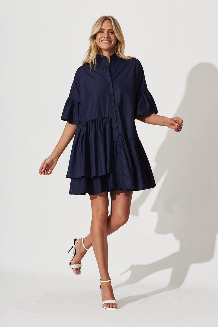 Blaire Shirt Dress In Navy - full length