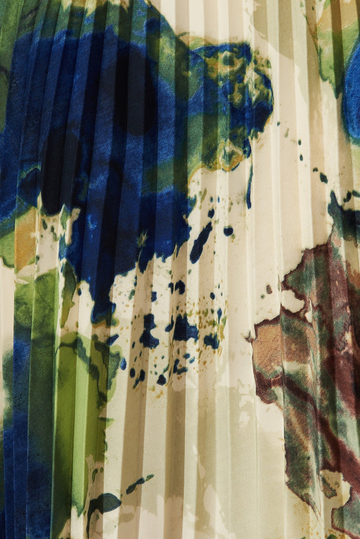 Allison Midi Pleat Skirt In Green With Navy Print - St Frock (Dev)
