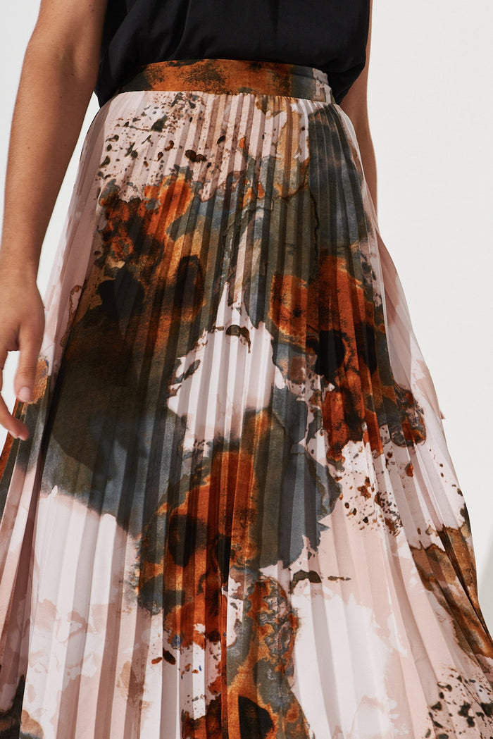 Allison Midi Pleat Skirt In Grey With Rust Print - St Frock (Dev)