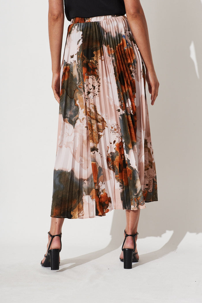 Allison Midi Pleat Skirt In Grey With Rust Print - St Frock (Dev)