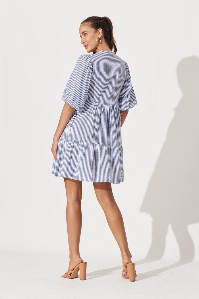 Aine Shirt Dress In Blue Stripe Cotton - St Frock (Dev)