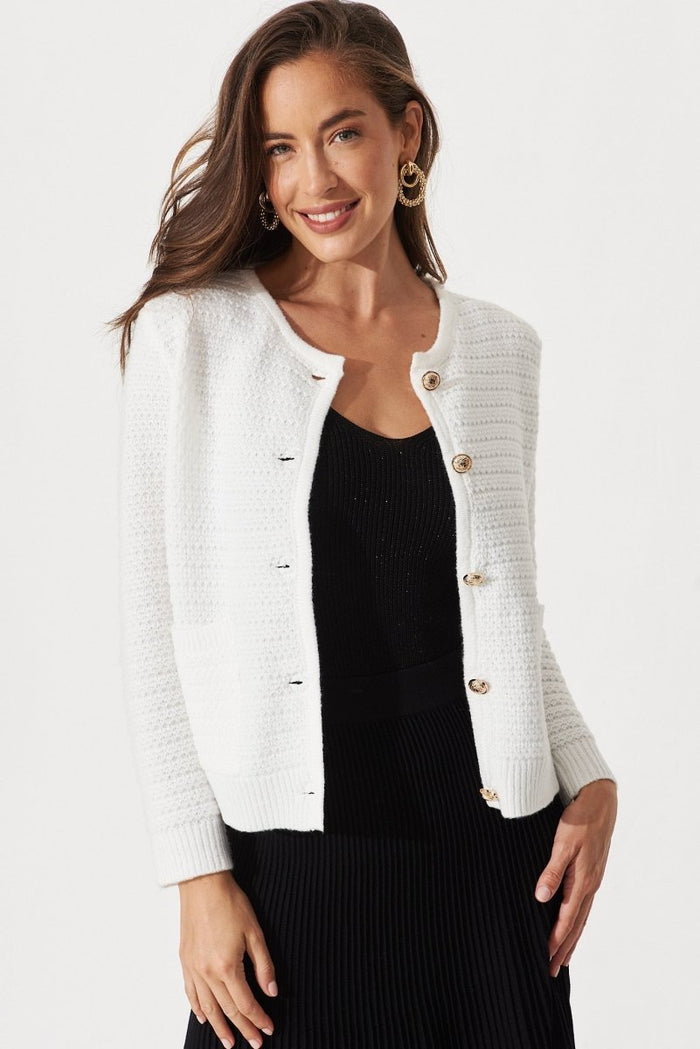 Cartagena Knit Jacket In White - St Frock (Dev)