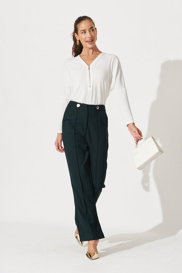 Cova Zip Front Knit Top In White - full length