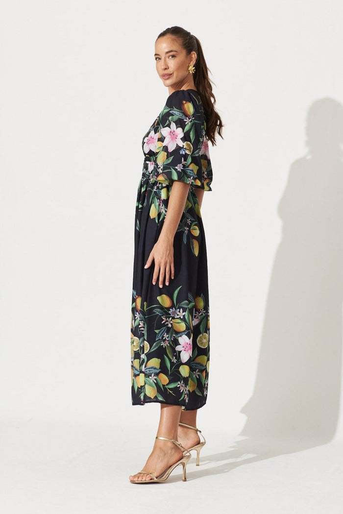 Camie Maxi Dress In Black With Yellow Print - St Frock (Dev)