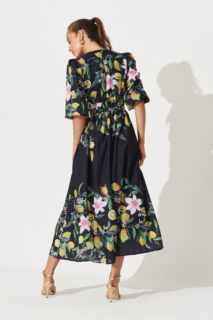 Camie Maxi Dress In Black With Yellow Print - St Frock (Dev)