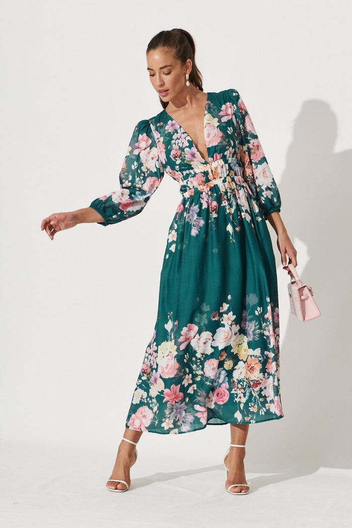 Camie Maxi Dress In Teal With Orange Floral - St Frock (Dev)