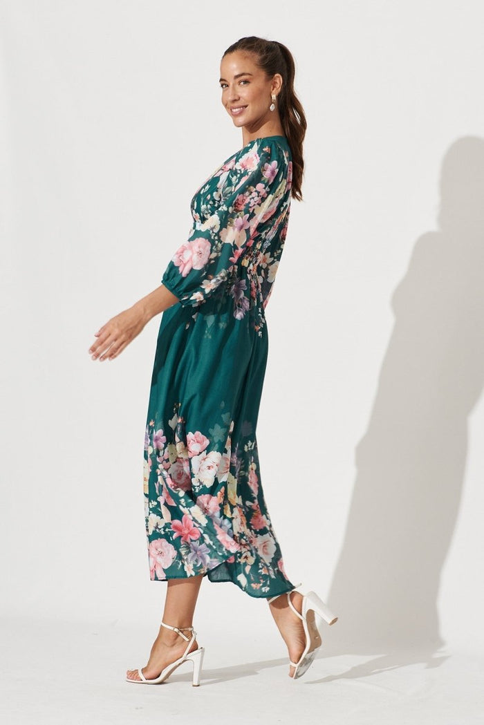 Camie Maxi Dress In Teal With Orange Floral - St Frock (Dev)