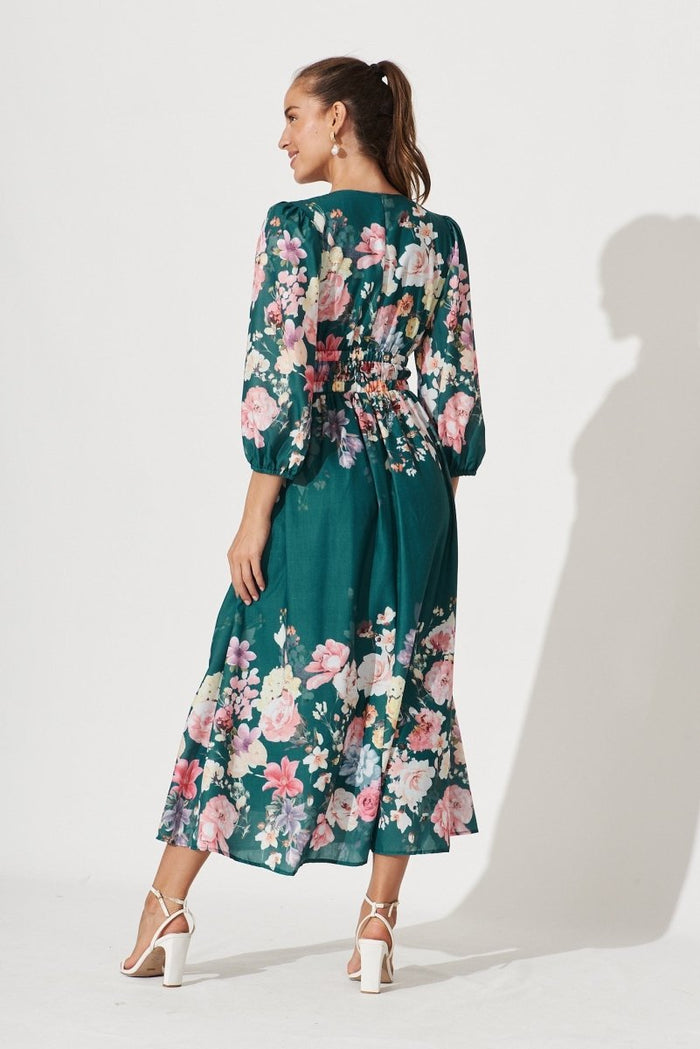 Camie Maxi Dress In Teal With Orange Floral - St Frock (Dev)