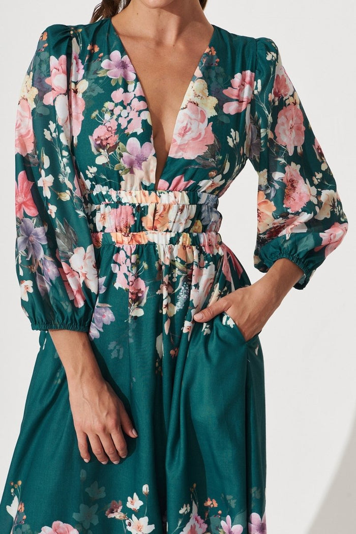 Camie Maxi Dress In Teal With Orange Floral - St Frock (Dev)