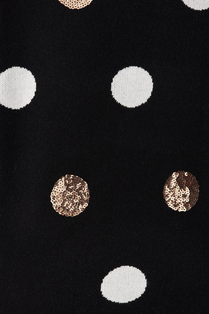 Almeria Knit In Black With Sequin Spot Wool Blend - fabric
