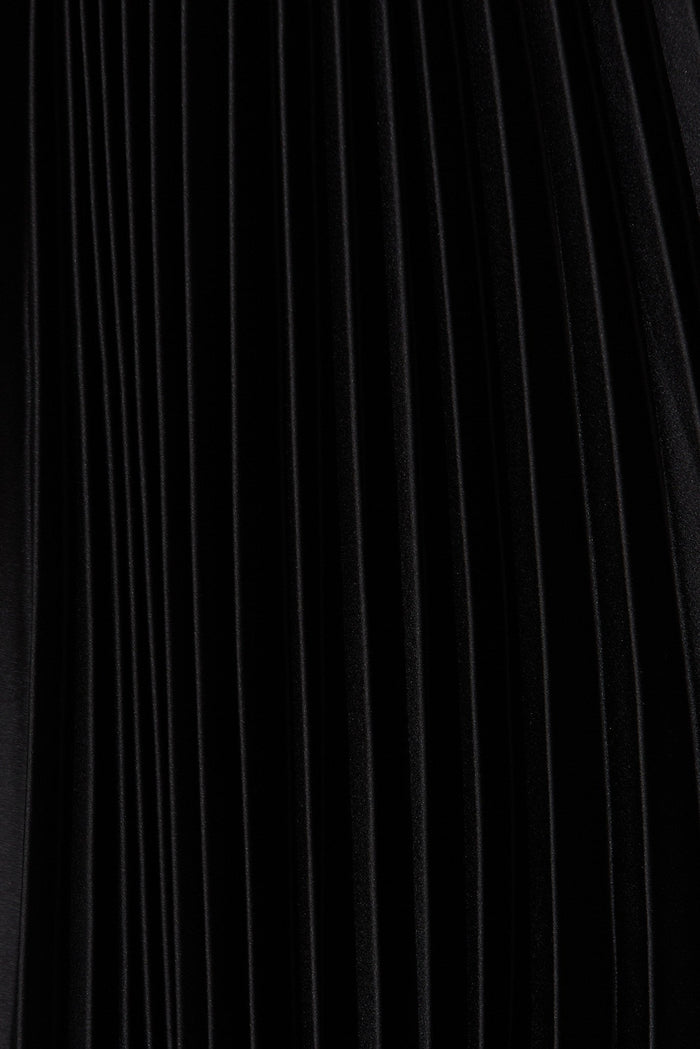 Anetta Midi Dress In Pleated Black Satin - fabric
