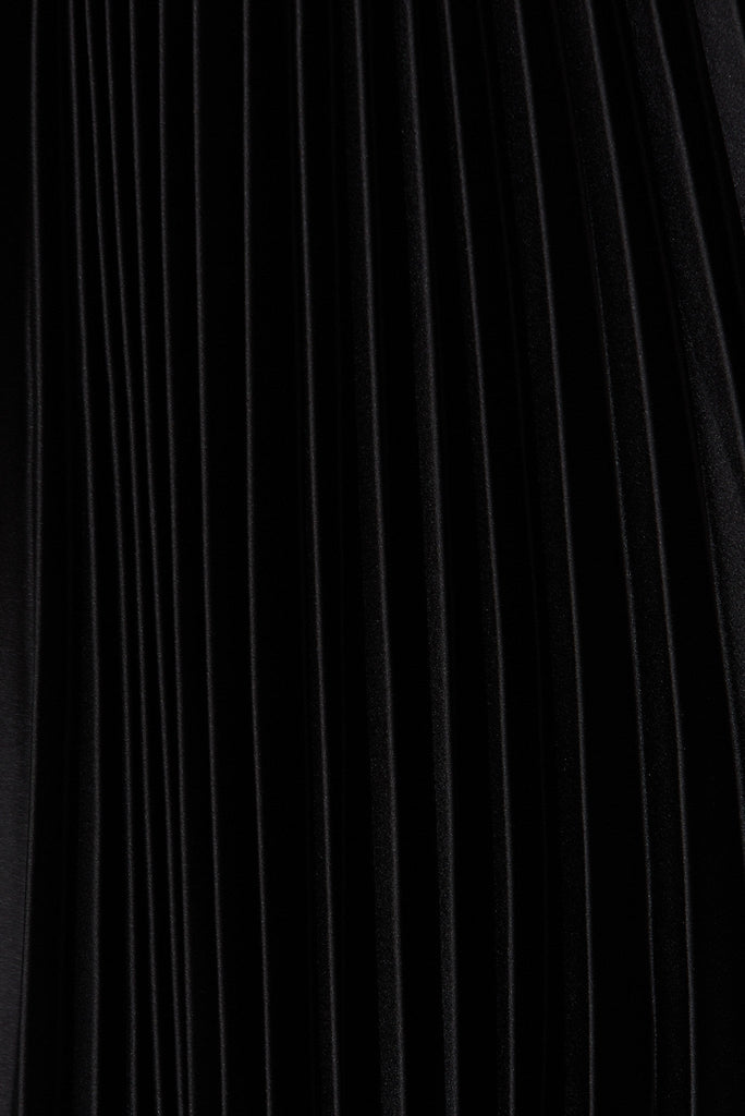 Anetta Midi Dress In Pleated Black Satin - fabric