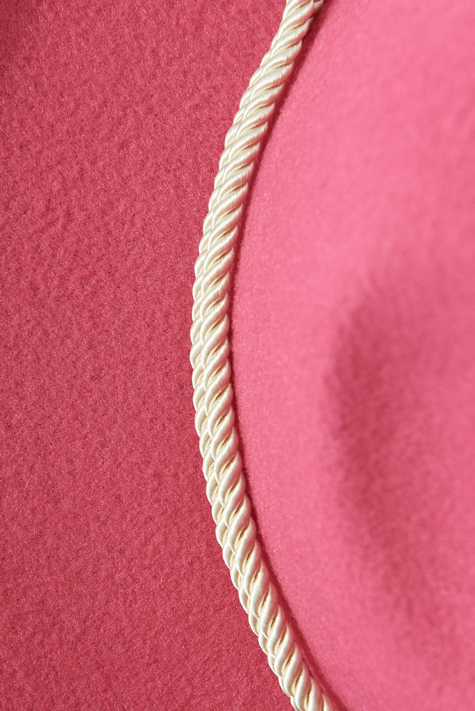 August + Delilah Montpellier Fedora In Hot Pink With Gold Trim - detail close up