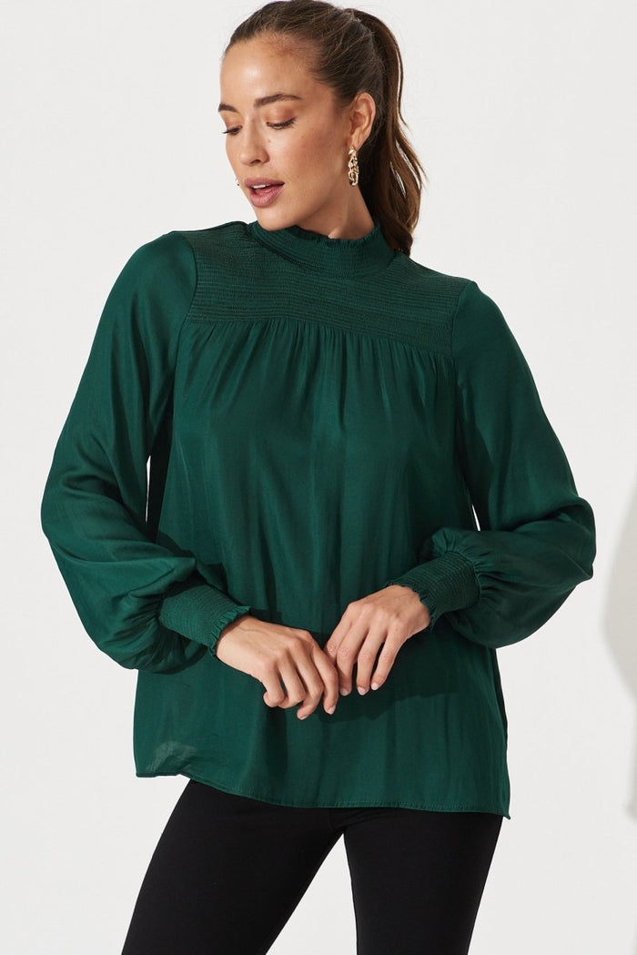 Clovelly Top In Green Satin - St Frock (Dev)
