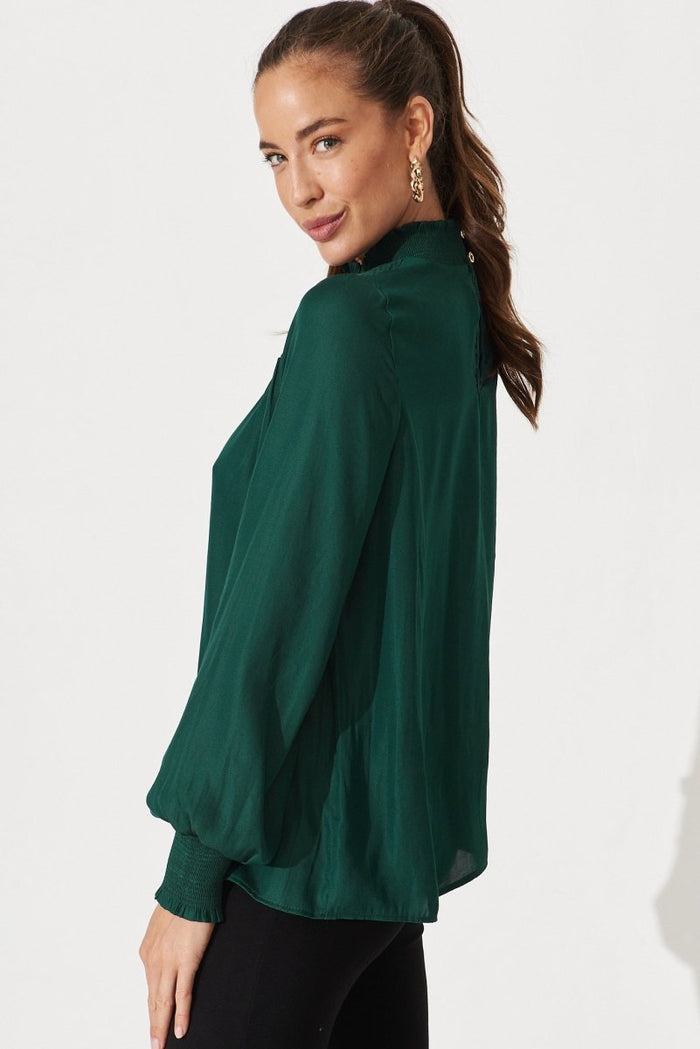 Clovelly Top In Green Satin - St Frock (Dev)