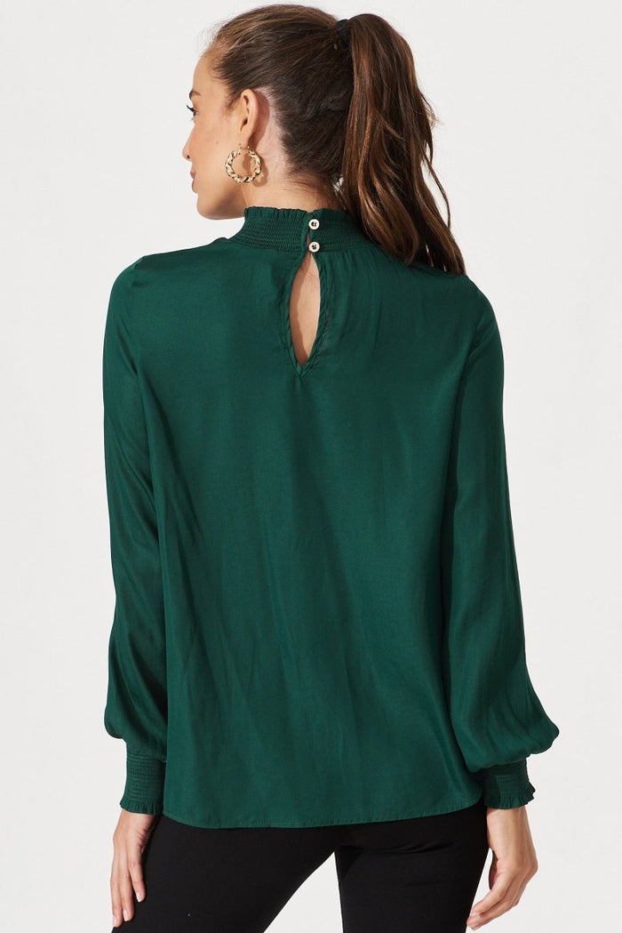 Clovelly Top In Green Satin - St Frock (Dev)