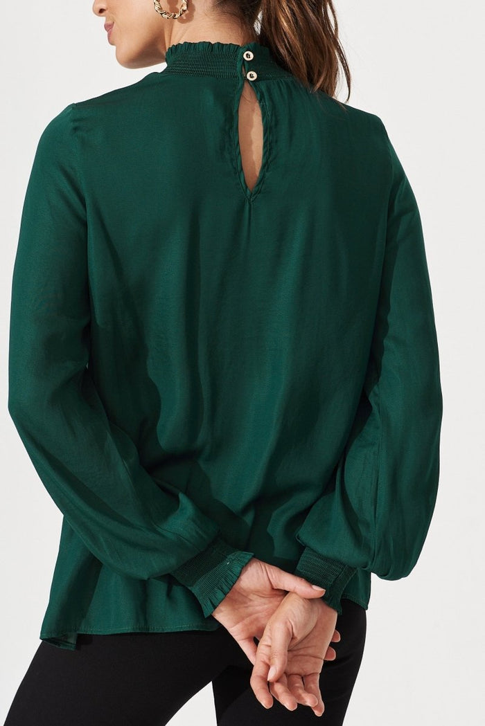 Clovelly Top In Green Satin - St Frock (Dev)