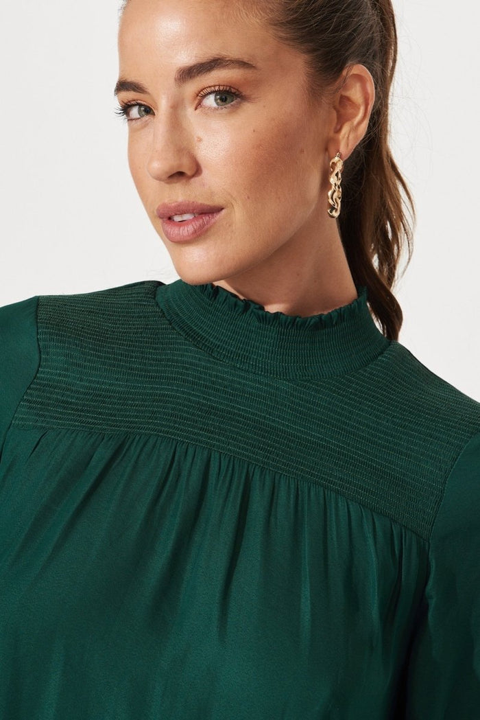 Clovelly Top In Green Satin - St Frock (Dev)
